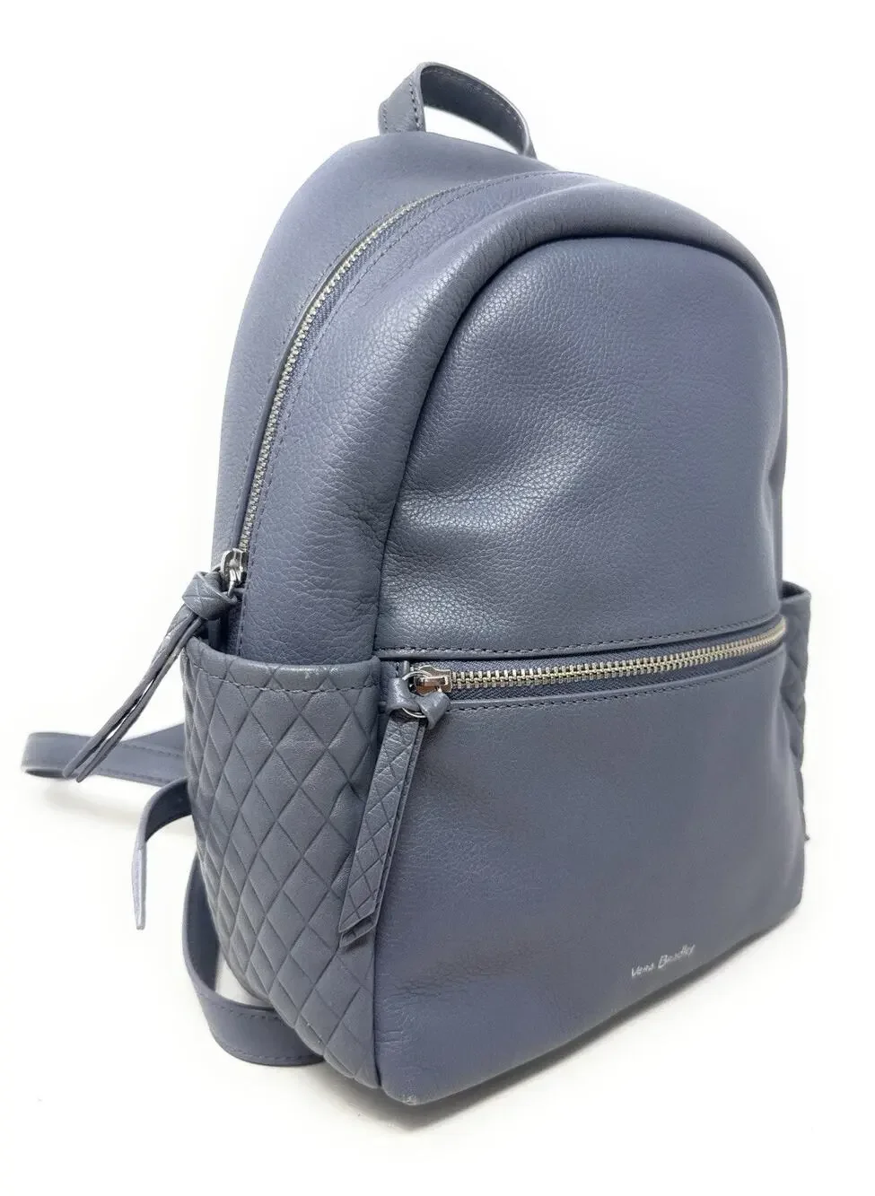 Vera Bradley Black Leather Mini Backpack. Micro Quilt Pockets on the side.